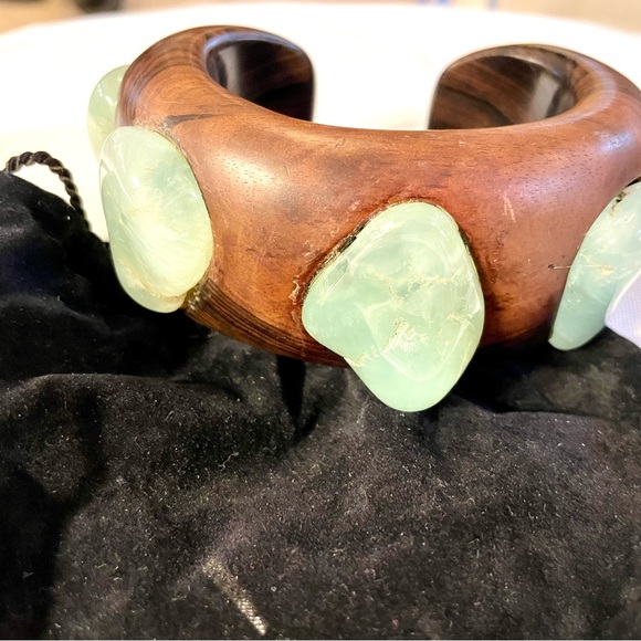Wide Wooden Cuff w/ Large Chrysoprase handmade by Jewelry Designer Flavia $698 - Picture 2 of 5